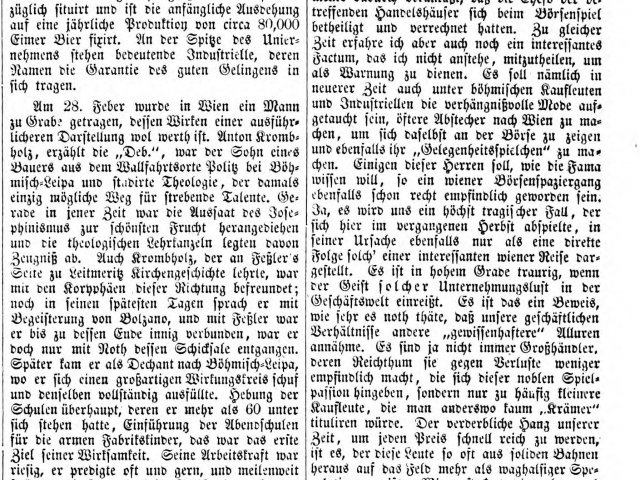 Nekrolog v Aussiger Anzeiger z 6. března 1869