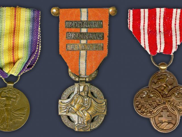Československé medaile, které byly Aloisi Fürbacherovi uděleny po bitvě u Terronu